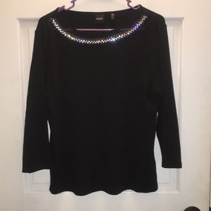 Raefella Black 3/4 Sleeve Crew Neck Sweater
